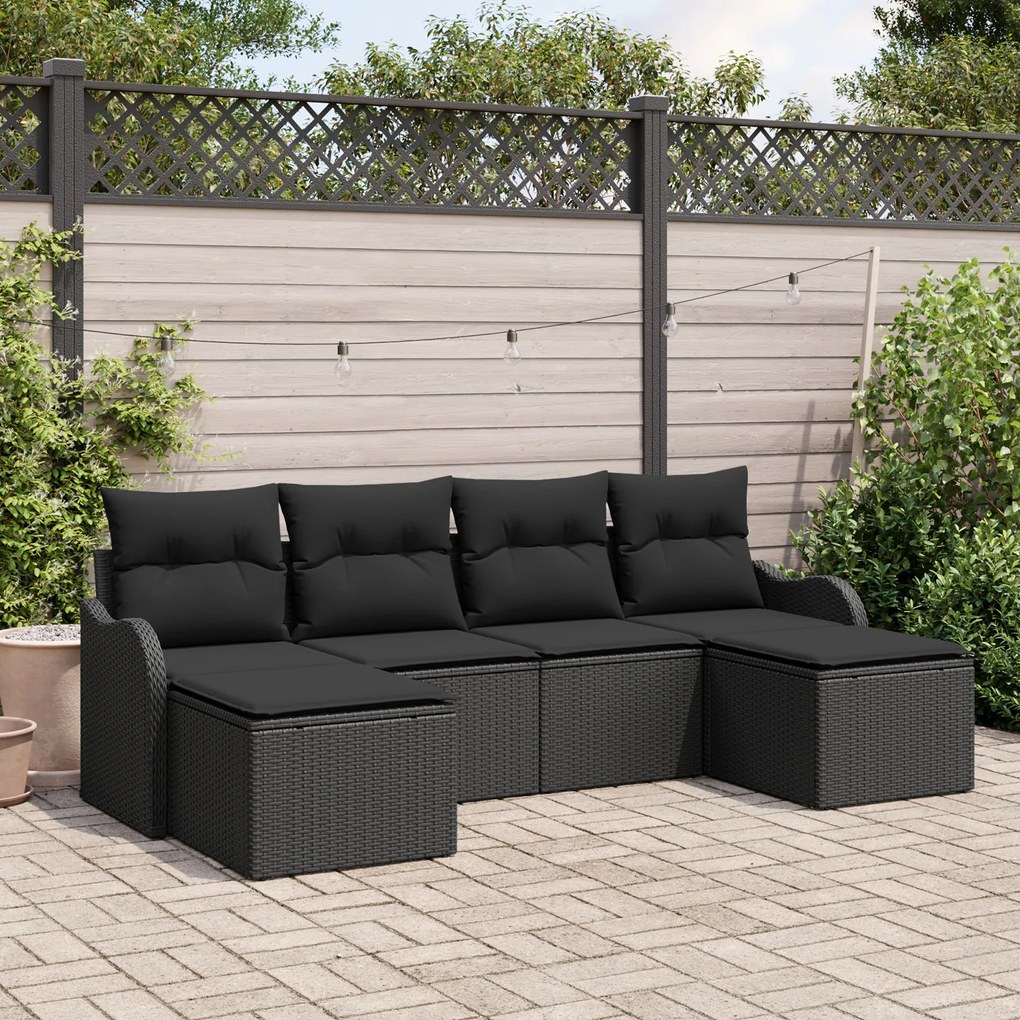 Set de Canapea de Grădină vidaXL cu Perne Negru Ratan Polimer