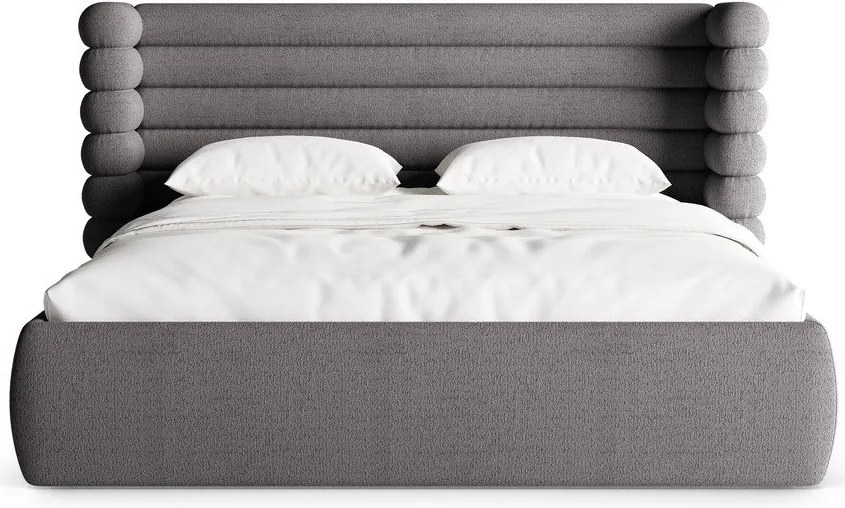 Pat matrimonial gri închis tapițat cu spațiu de depozitare cu somieră 180x200 cm Mount – Micadoni