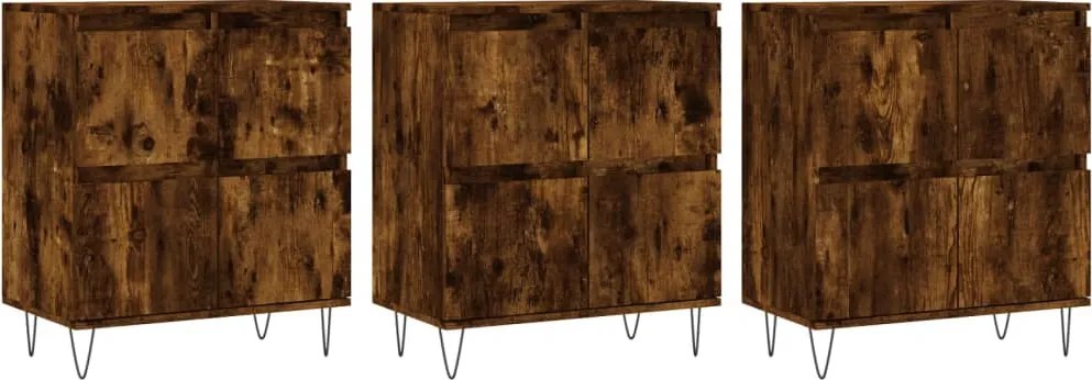 vidaXL Servantă, 3 buc., stejar fumuriu, lemn prelucrat