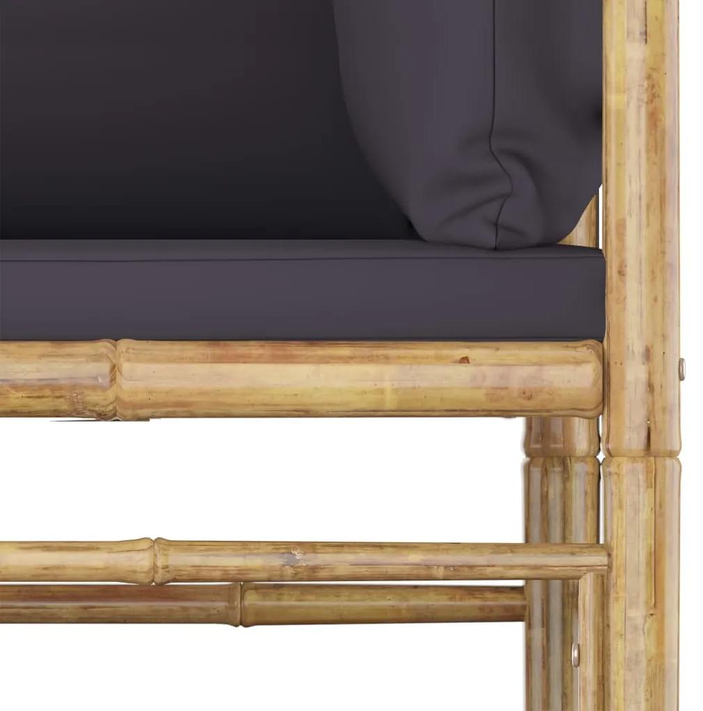 Set mobilier de gradina, 5 piese, perne gri inchis, bambus Morke gra, colt + 2x mijloc  + suport pentru picioare + masa, 1