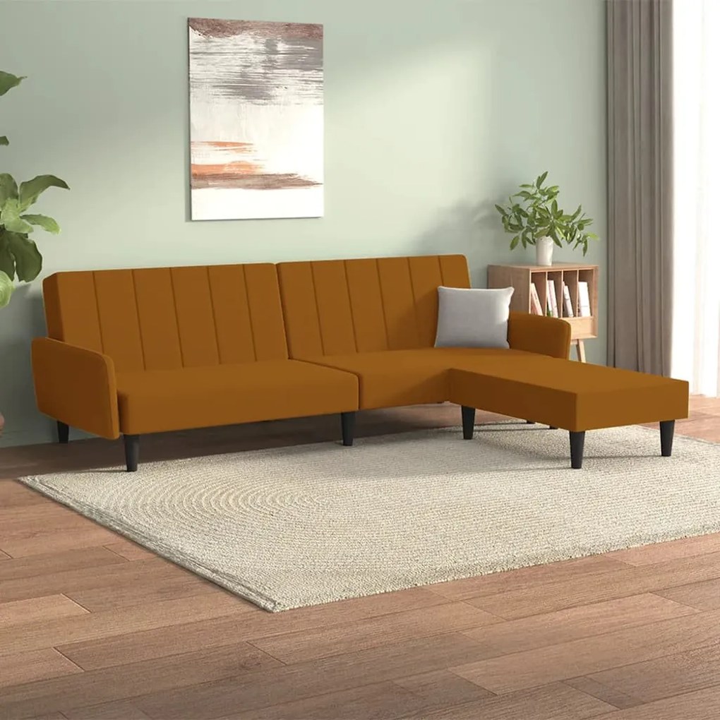 3080728 vidaXL Canapea extensibilă 2 locuri, cu taburet, maro, catifea