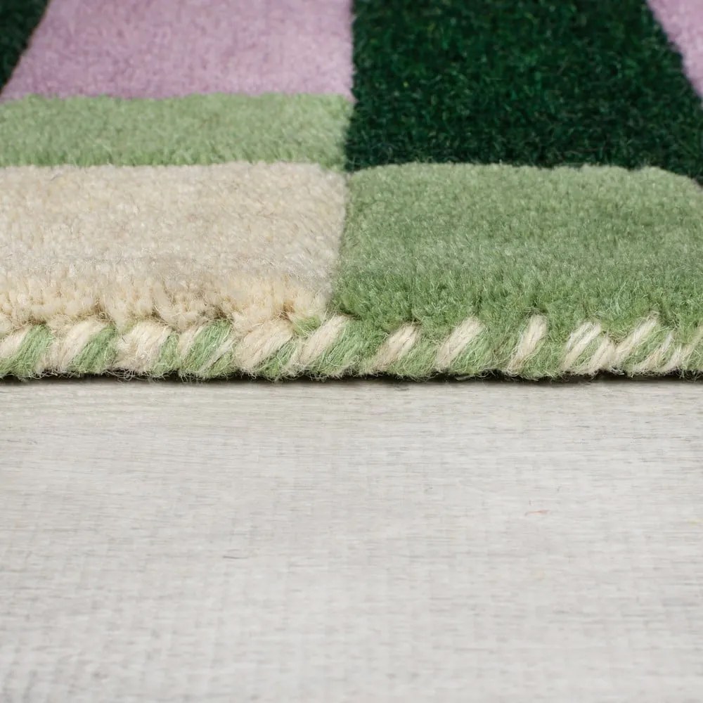 Covor verde/mov țesut manual din lână 160x230 cm Kai Wool Border – Flair Rugs