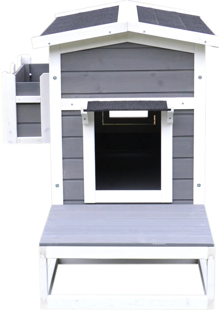 PawHut, cusca inaltata cu balcon si acoperis, 83x66.5x74.7 cm | Aosom ro