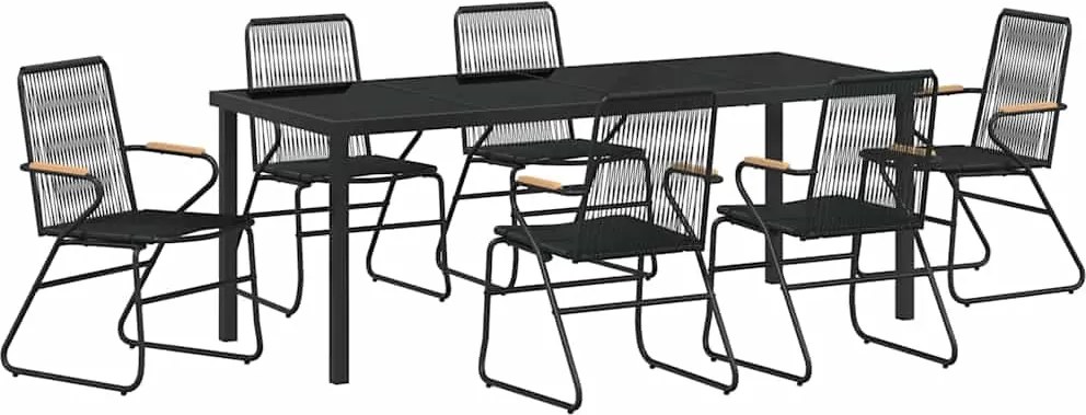 vidaXL Set de masă pentru grădină 7 pcs Negru