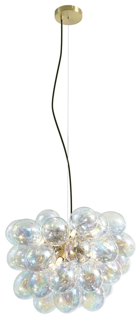 Lampa suspendată Art Deco aurie cu sticlă curcubeu 50cm 8 lumini - Uvas
