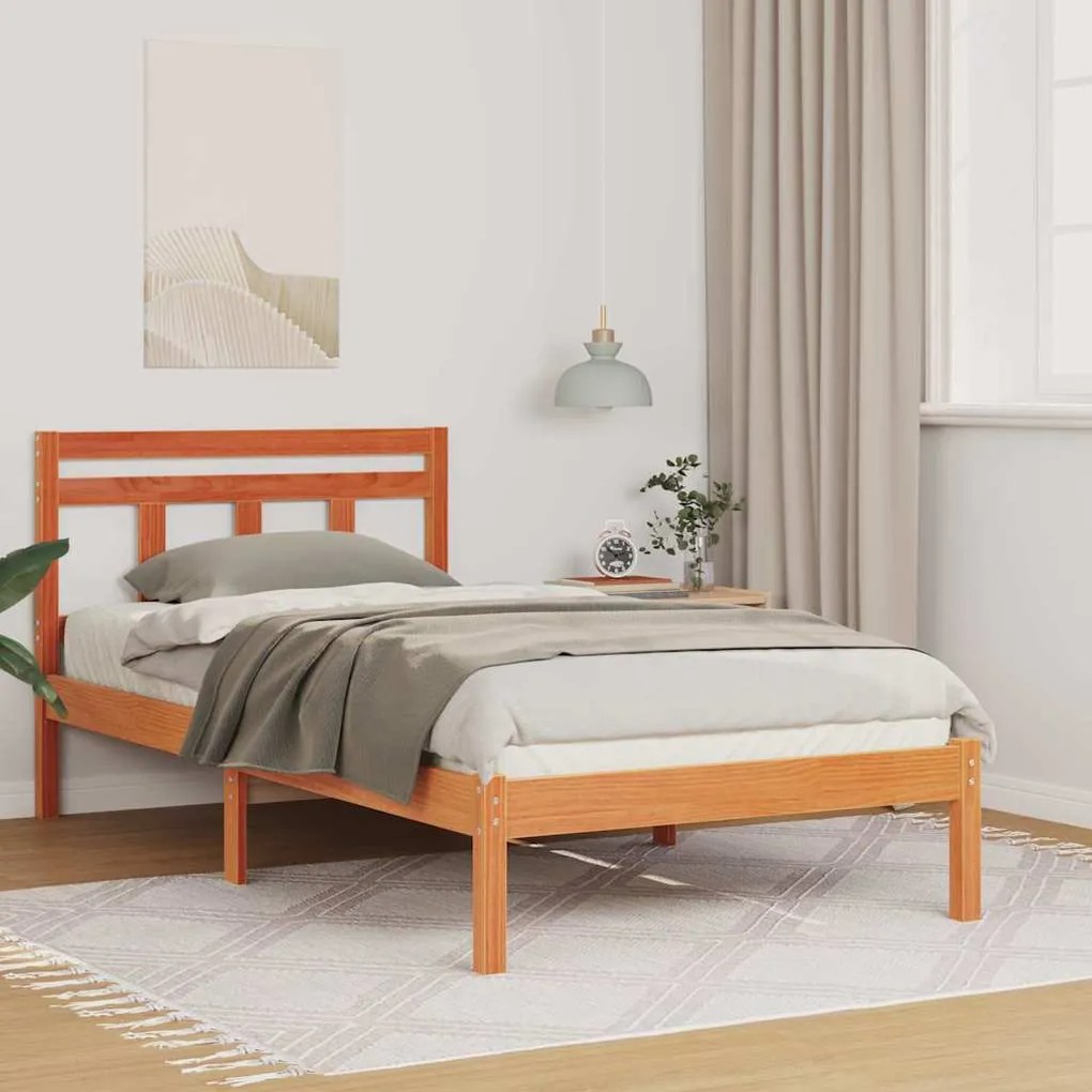 vidaXL Cadru de pat Maro 90 x 190 cm Lemn masiv de pin