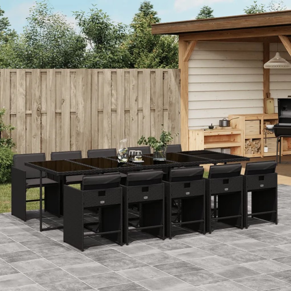vidaXL Set mobilier de exterior cu perne, 11 piese, negru, poliratan