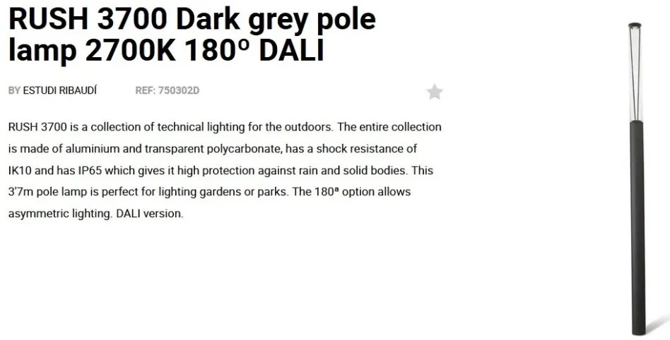 Stalp LED iluminat exterior simetric 180º IP65 RUSH 370cm 2700K DALI