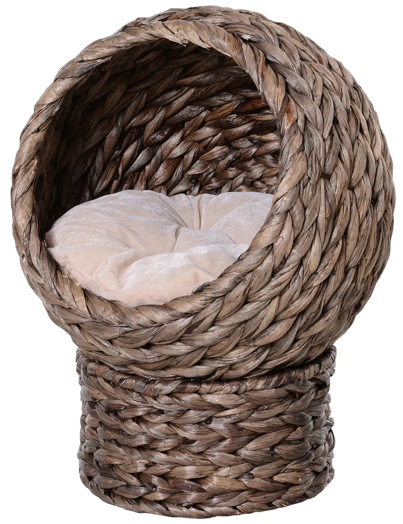 PawHut Cusca Ridicată pentru Pisici cu Pernă Materiale Naturale 42x33x52cm | Aosom Romania