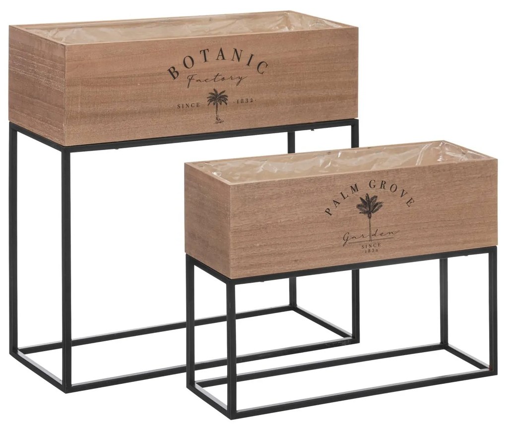 Set 2 suporturi pentru plante Bota dreptunghiulare, MDF și metal