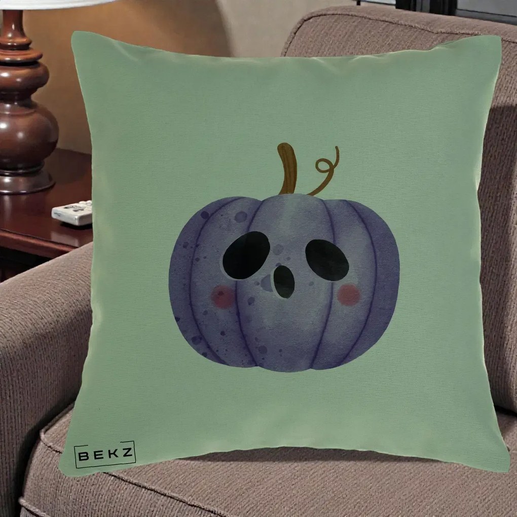 Perna Decorativa Dovleac Halloween Mov Kawaii, 40x40 cm, Verde, Husa Detasabila, Perna Inclusa, BEKZ®