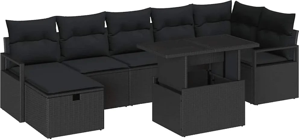 vidaXL Set de canapele pentru grădină cu pernă 8 pcs Negru Rattan poli