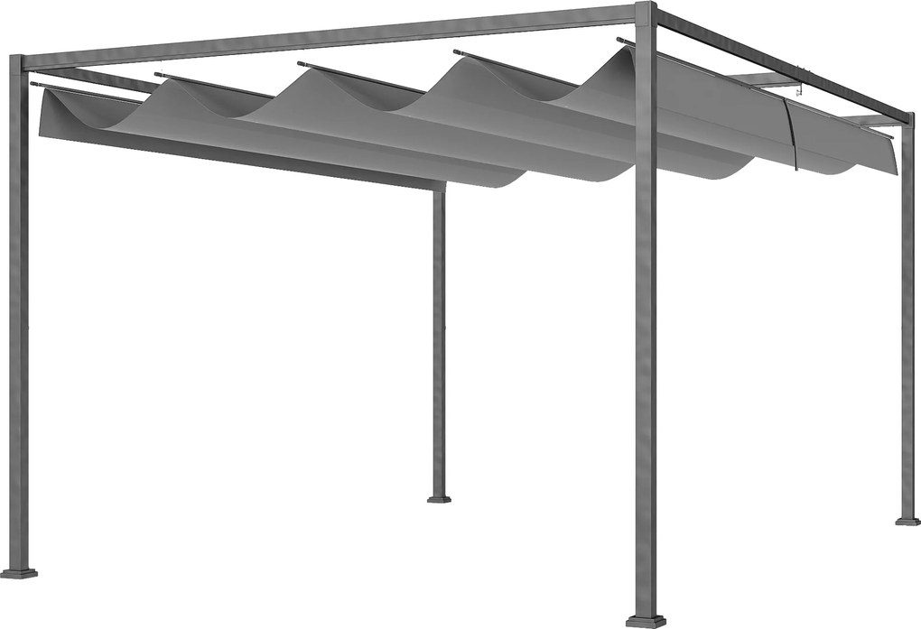 Outsunny Pergolă Gazebo 4x3 m cu Acoperiș Retractabil, Orificii de Drenaj, Țepușe și Șuruburi, Pergolă pentru Grădină din Poliester și Metal, Gri Închis | Aosom Romania