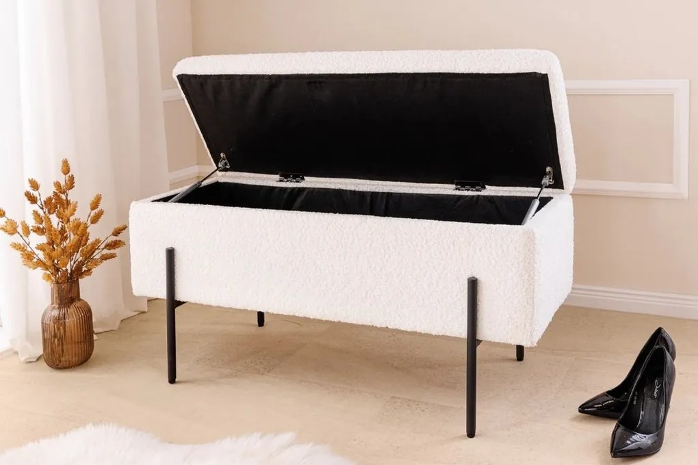 Bancheta tapitata cu spatiu de depozitare LOFT 100cm boucle white
