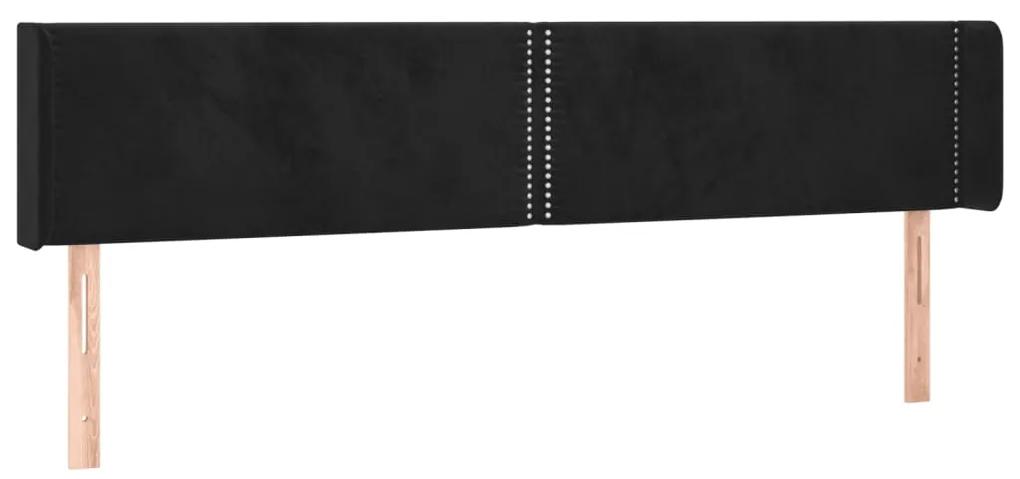 Tablie de pat cu aripioare negru 203x16x78 88 cm catifea 1, Negru, 203 x 16 x 78 88 cm