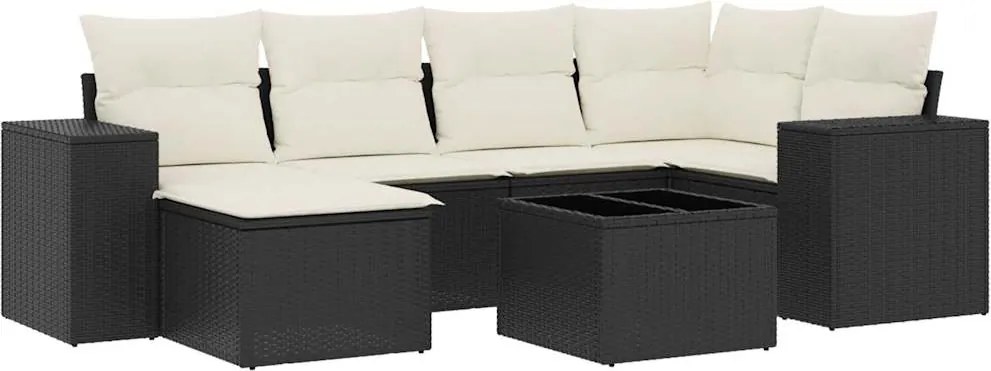 vidaXL Set canapele de grădină cu perne, 7 piese, negru, poliratan