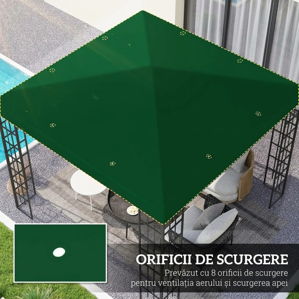 Outsunny Copertină pentru Foișor, Înlocuire Acoperiș pentru Foișor de Grădină cu Orificii de Drenaj, 298x298 cm, Verde | Aosom Romania