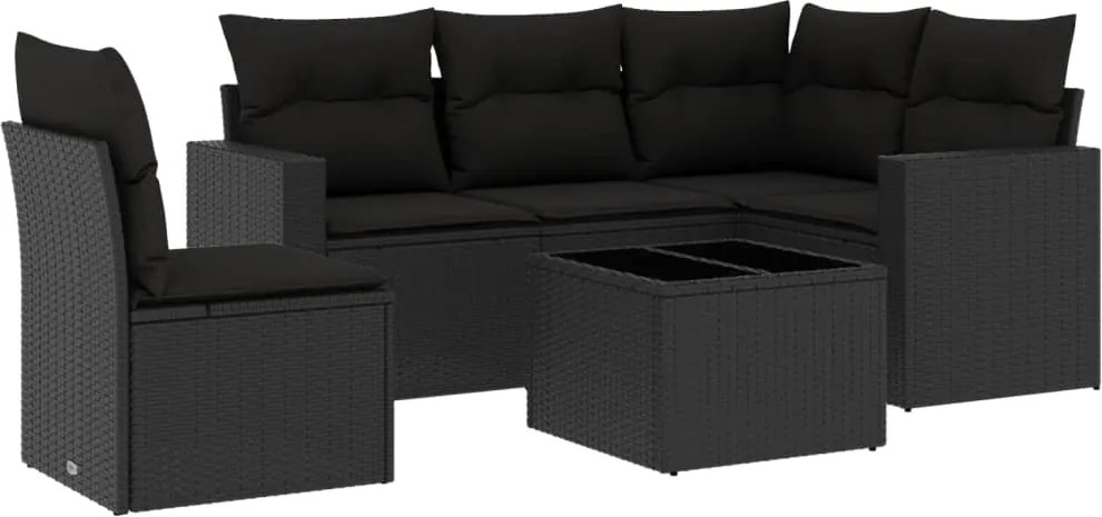 vidaXL Set mobilier de grădină cu perne, 6 piese, negru, poliratan