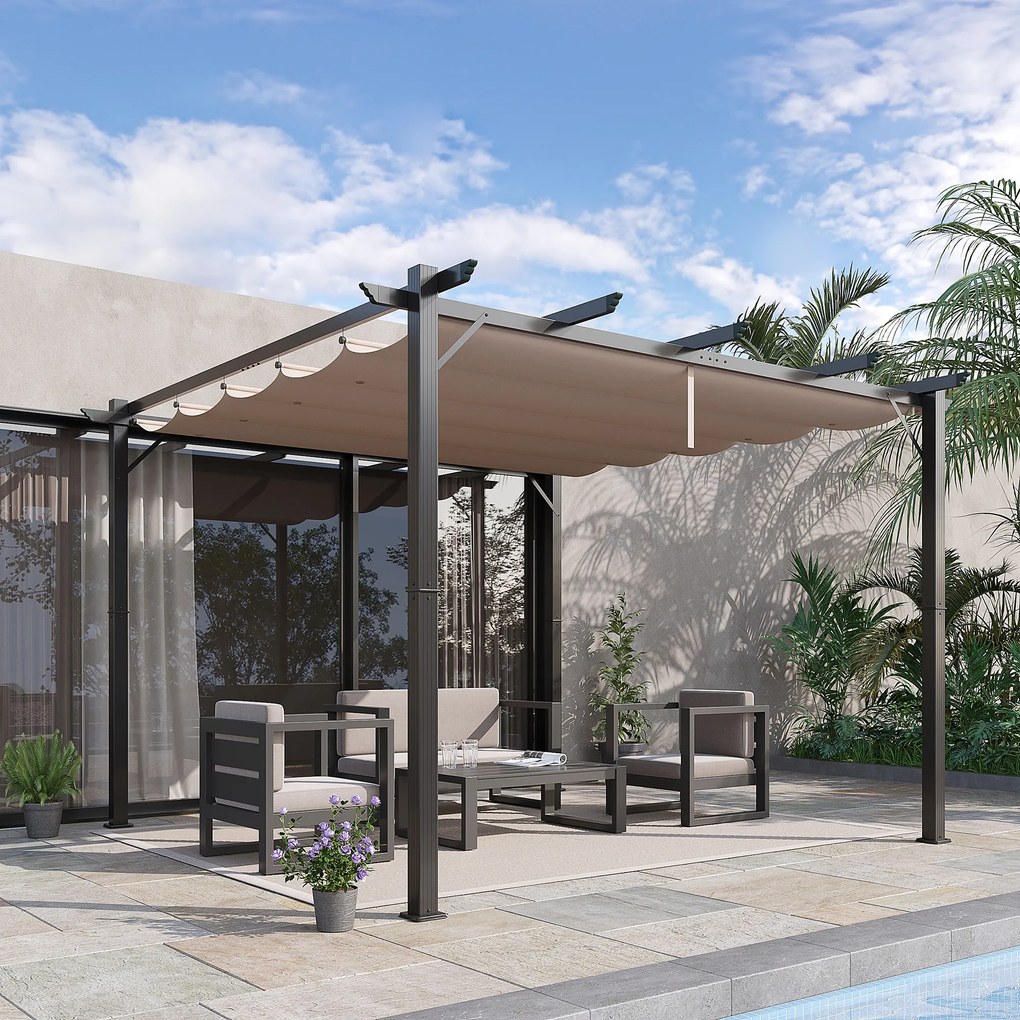 Outsunny Foisor Pergola de Gradina 3x3 m cu Acoperis Retractabil, Pergola din Aluminiu cu Acoperis Retractabil Anti UV, Gri | Aosom Romania