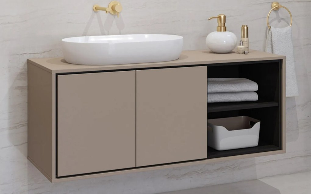 Dulap lemn masiv baie Irvella pentru chiuvetă, 120 × 51 × 48 cm - Crem