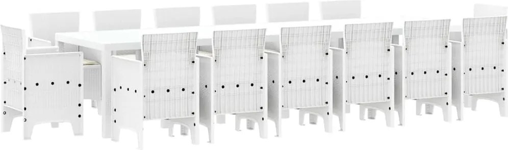 vidaXL Set de masă pentru grădină 15 pcs Alb Ratan Polt