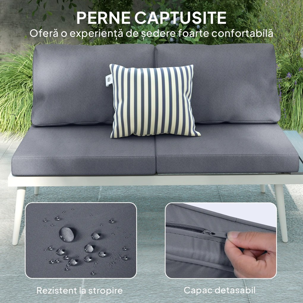 Outsunny Set Mobilier de Grădină din 3 Piese cu 2 Canapele cu Spătar Reglabil în 5 Poziții și Măsuță, 139x63x65 cm, Gri | Aosom Romania