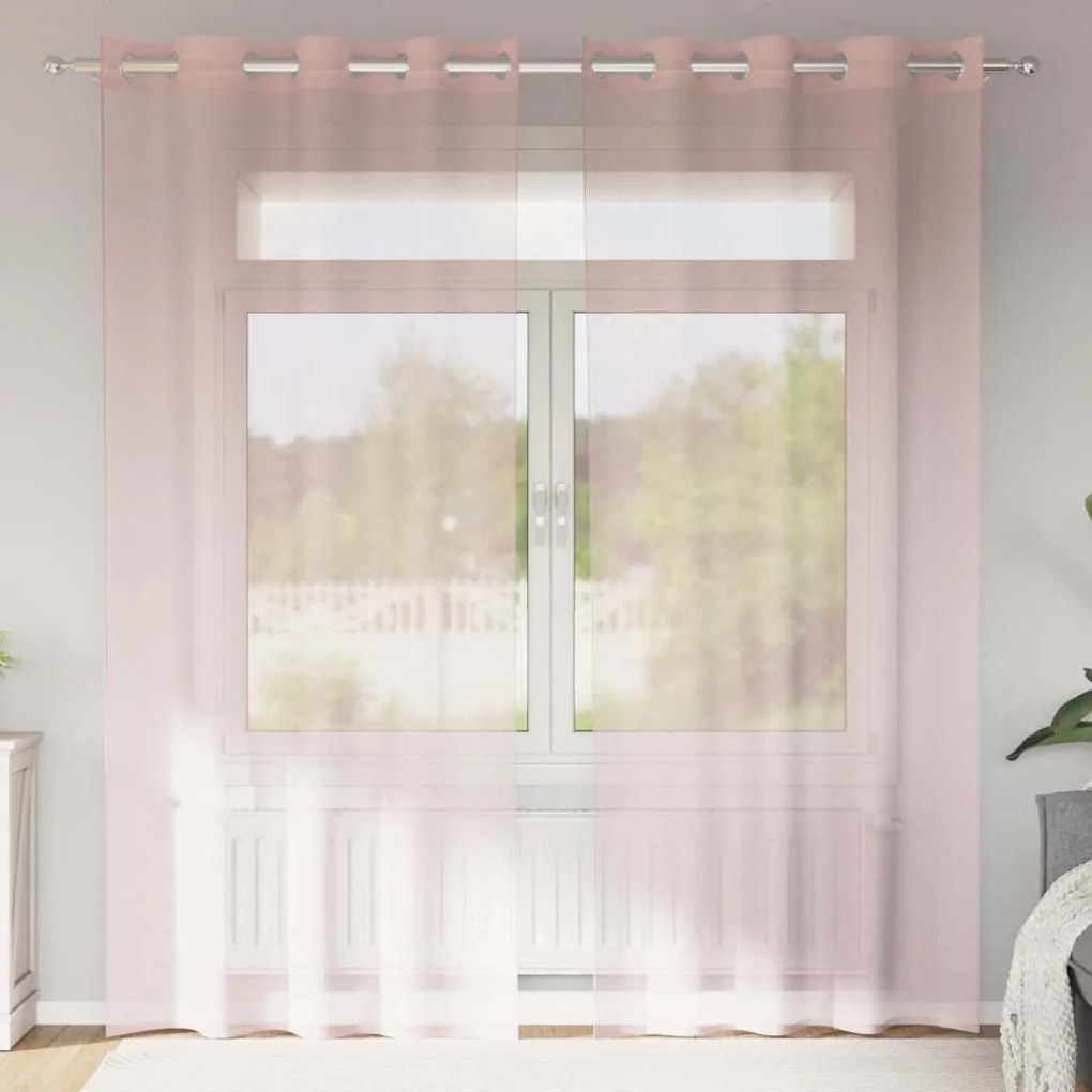 vidaXL Perdele Voile cu Oelii 2 buc Roz deschis 140x225 cm