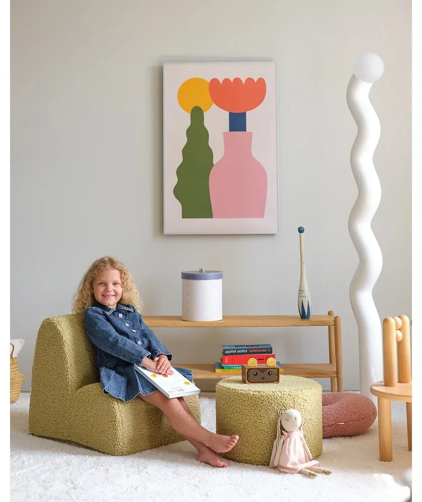 Fotoliu de copii verde cu tapițerie din țesătură bouclé Cloud – Wigiwama