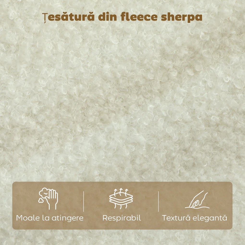 HOMCOM Divan 2 Locuri Imbottit în Sherpa cu Perne Detașabile, Picioare din Lemn de Eucalipt, Design Compact pentru Living, 137x69x82 cm, Crem | Aosom Romania