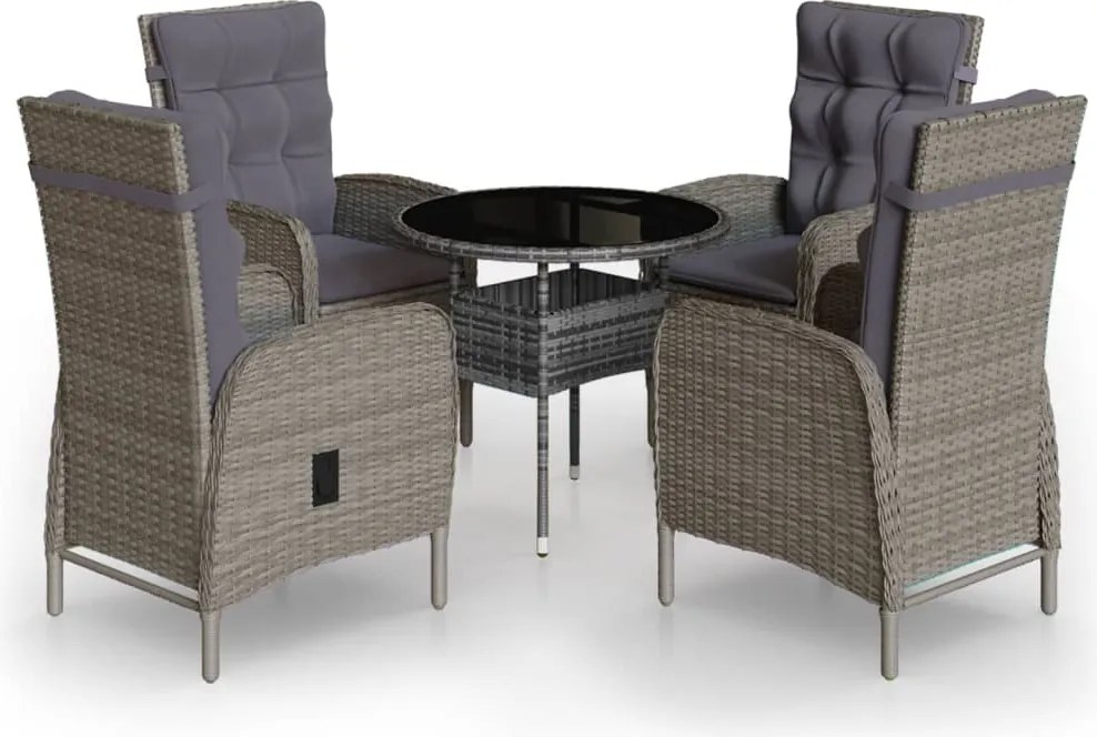 vidaXL Set bistro de grădină, 5 piese, gri, poliratan