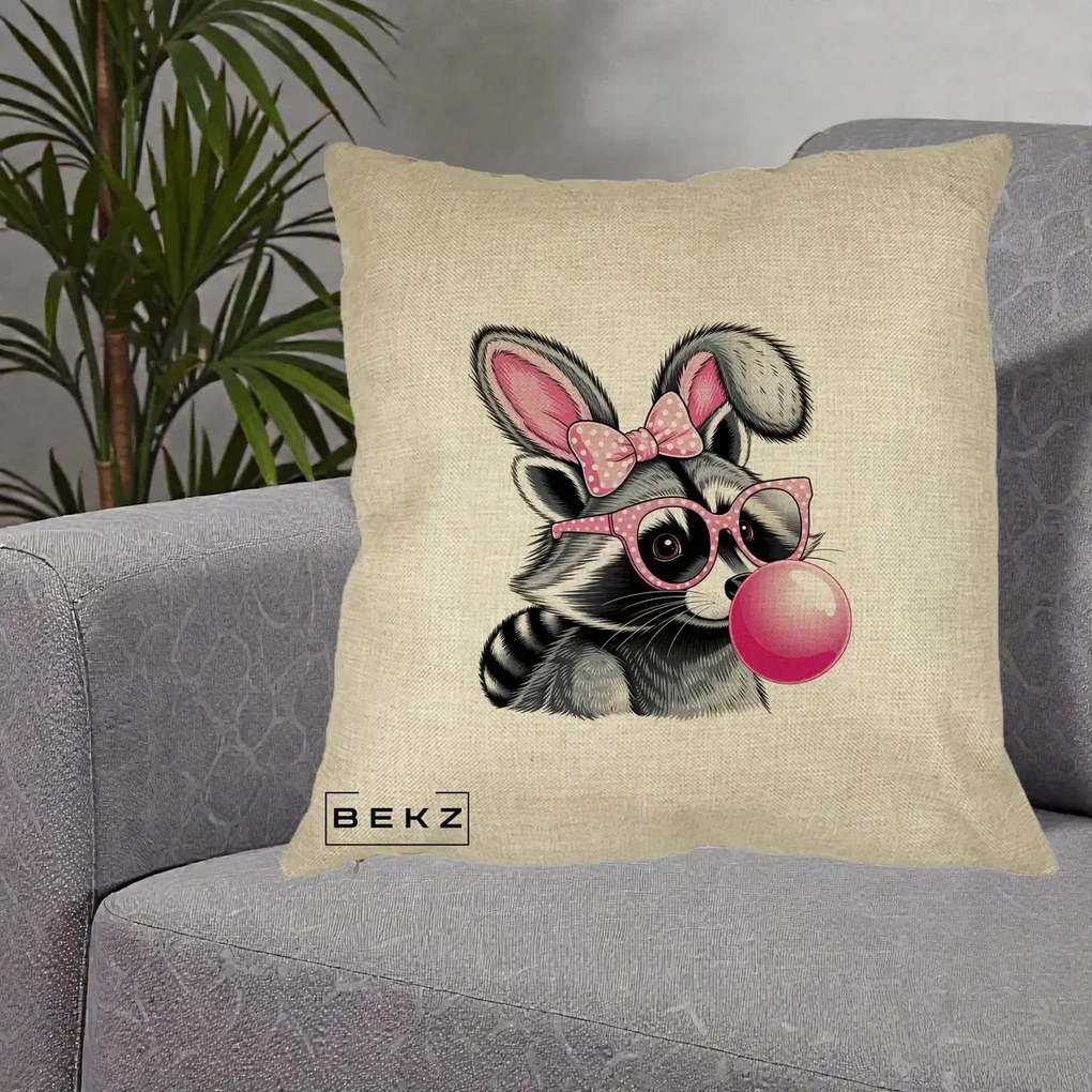 Perna Decorativa Raton cu Urechi de Iepure si Guma de Mestecat, 40x40 cm, Crem, Husa Detasabila, Perna Inclusa, BEKZ®