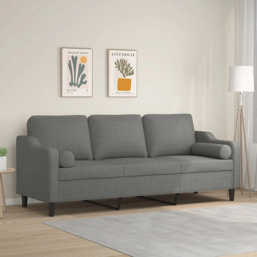 3153040 vidaXL Canapea cu 3 locuri cu perne&pernuțe gri închis 210 cm textil