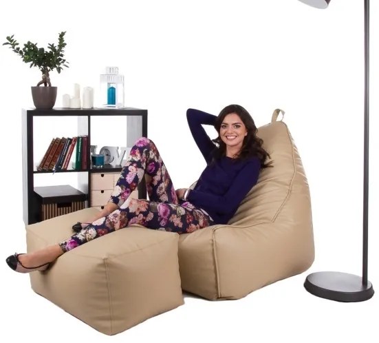 Fotoliu puf cu taburete Glory Plus XXL (bej). 1054563