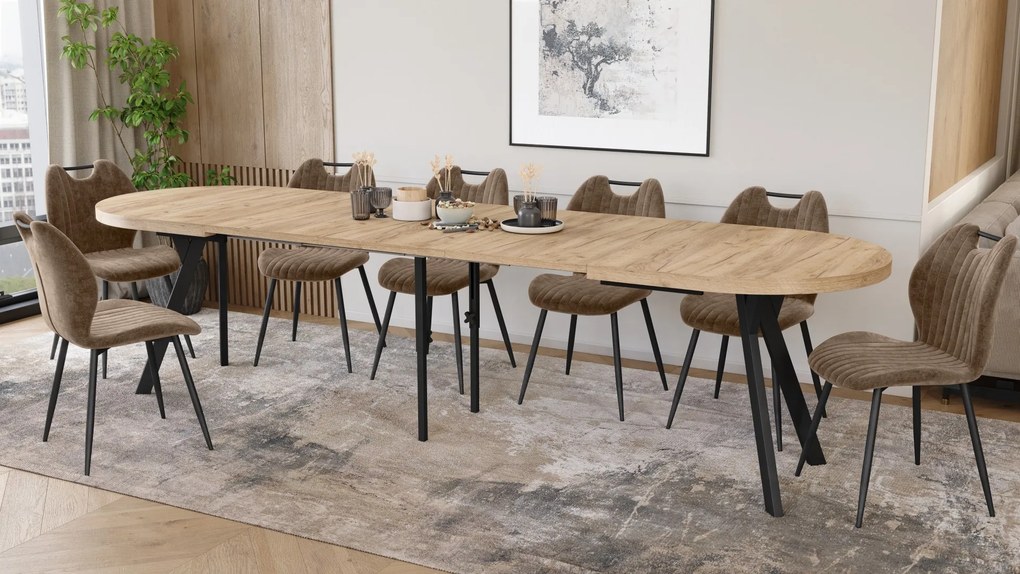 Mazzoni Masă ovală extensibilă EXPANSO Stejar Craft Auriu / picioare negre