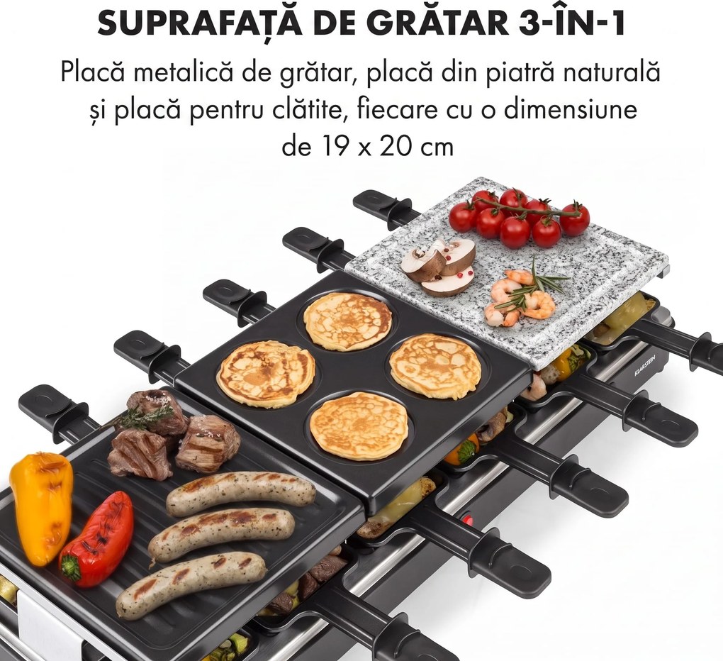 Klarstein Fonduelette XL, 3 în 1 raclette grill & fondue, piatră naturală, 1650 W, 12 Persoane