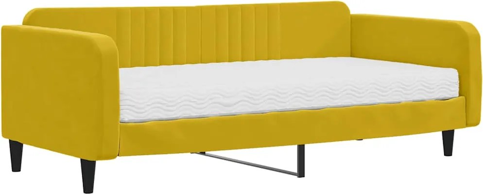 vidaXL Pat de zi cu saltea, galben, 100x200 cm, catifea