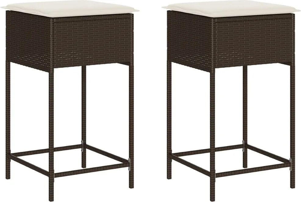 vidaXL Scaune de bar cu perne, 2 buc., maro, poliratan