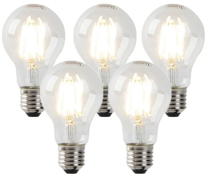 Set de 5 becuri LED E27 reglabile cu intensitatea luminii, transparente, 7W, 806 lm, 2700K