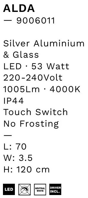 Oglinda baie cu iluminat LED IP44 Alda, 70x120cm