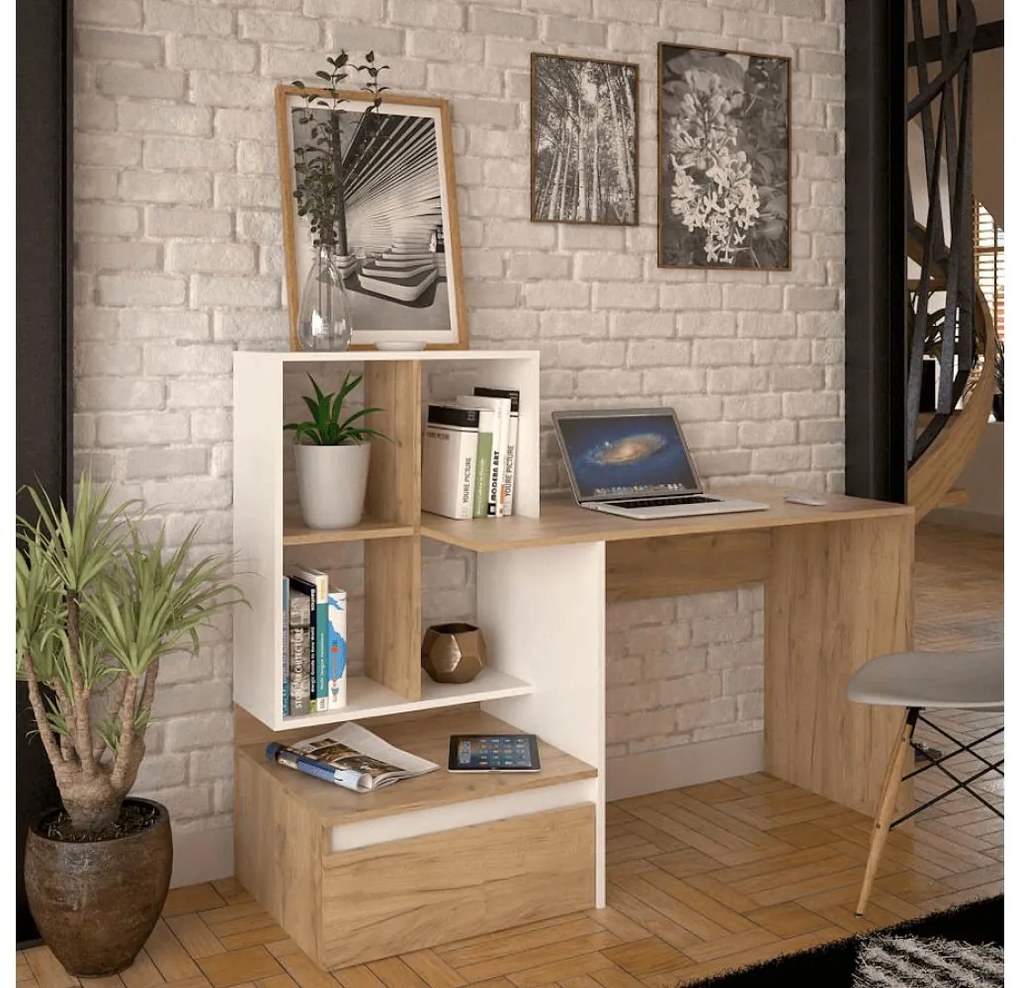 Masă PC Nacio (stejar artisan + alb) . 1116421