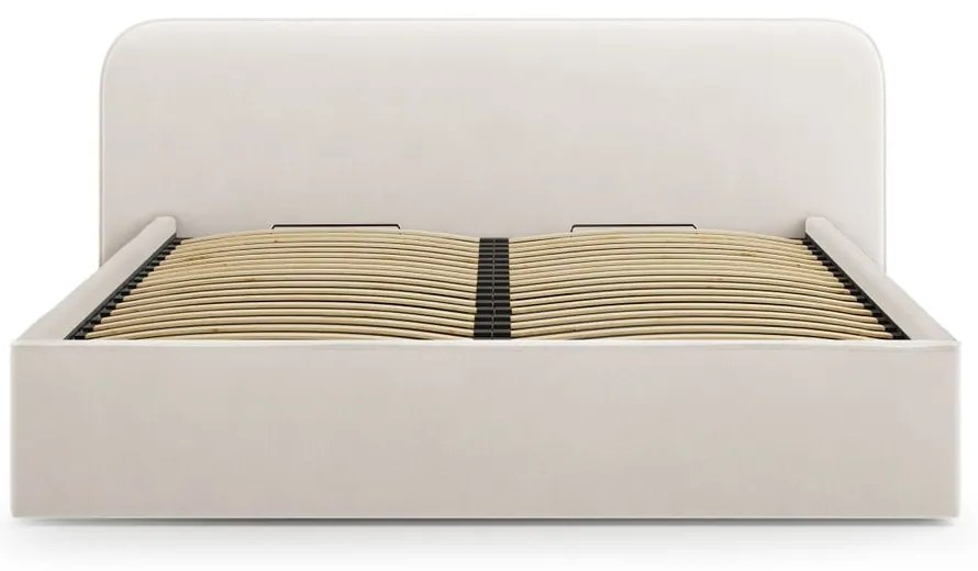 Pat matrimonial fildeș tapițat cu spațiu de depozitare cu somieră 180x200 cm Elizabeth – Micadoni