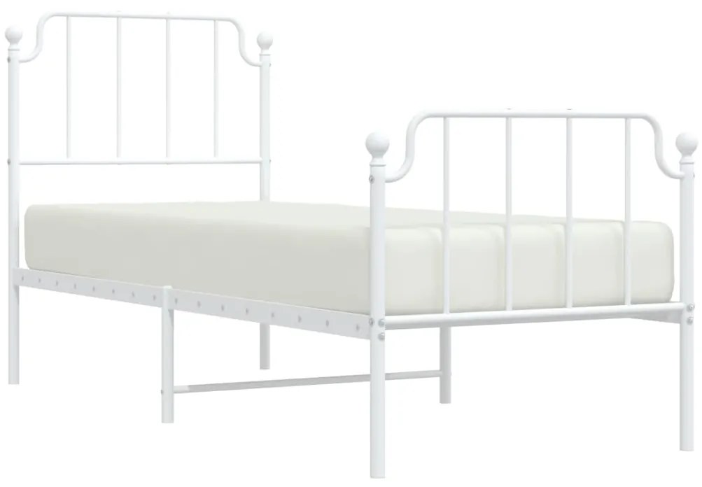 Cadru de pat metalic cu tablie de cap/picioare alb, 75x190 cm