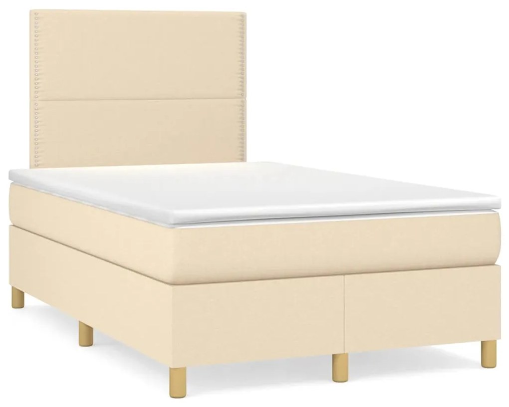 vidaXL Pat continental cu saltea, crem, 120x190 cm, textil