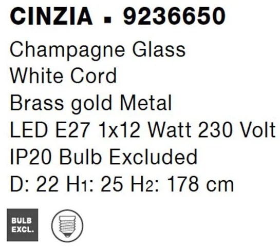Lustra, Pendul design modern CINZIA champagne, 22cm