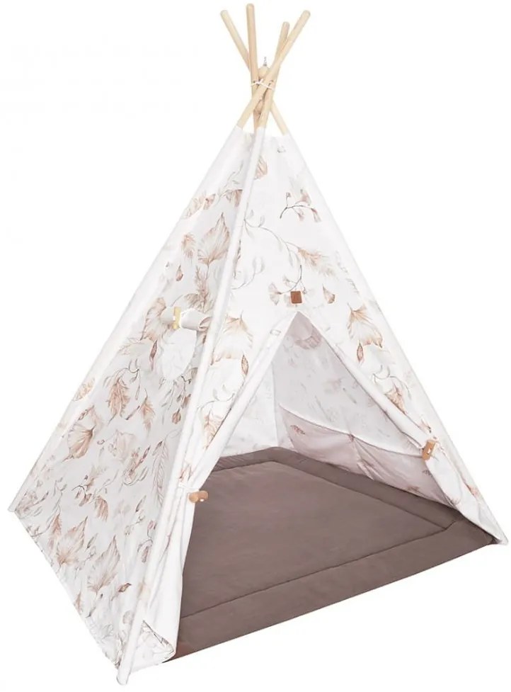 Cort de joaca Boho, saltea impermeabila inclusa, 4 perne, Indian Teepee din Bumbac, BabySteps