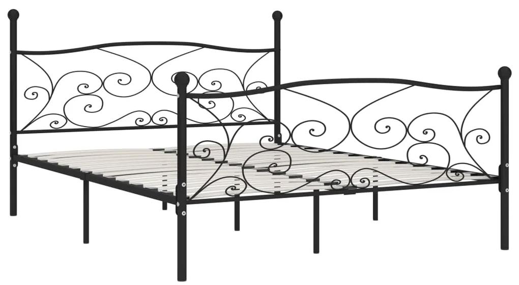 Cadru de pat cu baza din sipci, negru, 200 x 200 cm, metal Negru, 200 x 200 cm