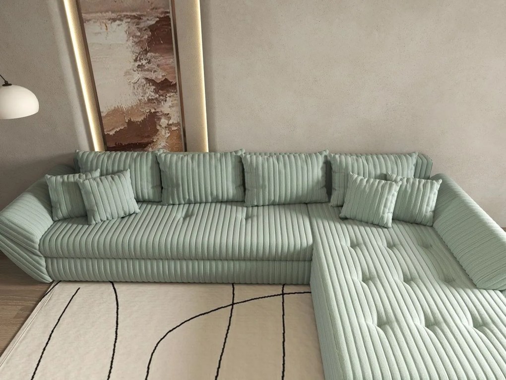 Colțar extensibil dumonde cu ladă de depozitare si sezut confortabil din spuma high-density, Loana XL Ambience Mint II 335x185 cm