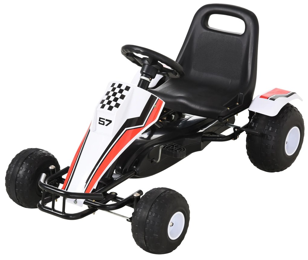 Gokart HOMCOM pentru 3-6 ani, scaun reglabil, roti din plastic, alb | Aosom Romania