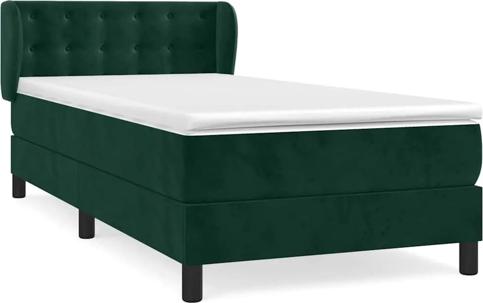 vidaXL Pat box spring cu saltea, verde închis, 100x200 cm, catifea