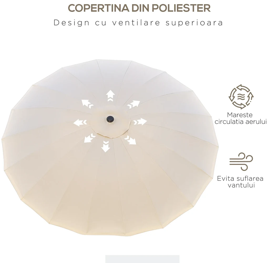 Outsunny Umbrelă de Grădină sau Terasă, Reglabilă cu Manivelă, Crem Alb, Ф255cm | Aosom Romania